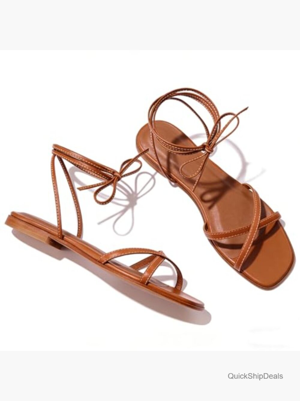 Faux Leather Gladiator Sandals with Adjustable Lace-Up Ankle Straps - Picture 6 of 6